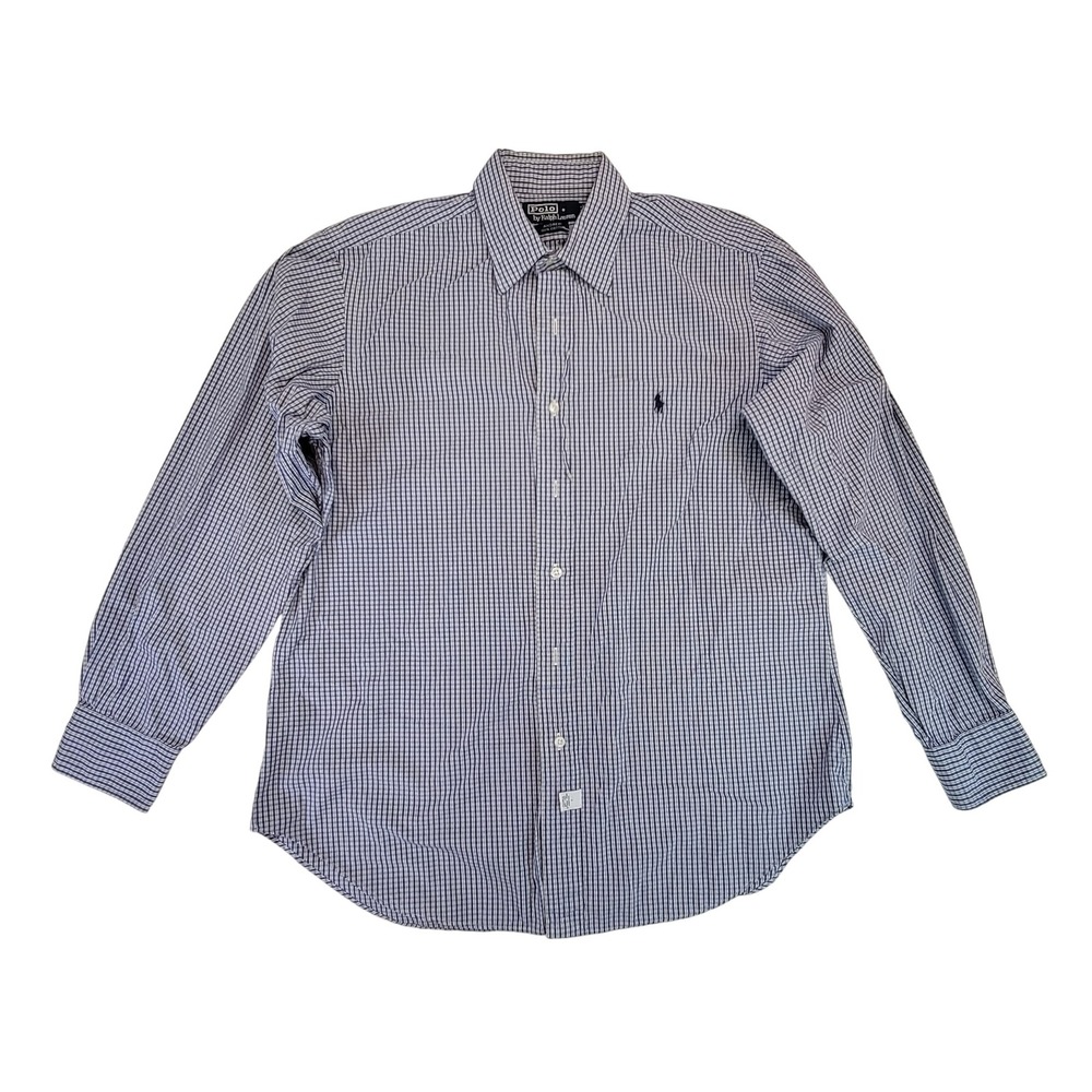 Polo Ralph Lauren Men's Blue Gingham Button‎ Down Shirt Andrew Fit 16